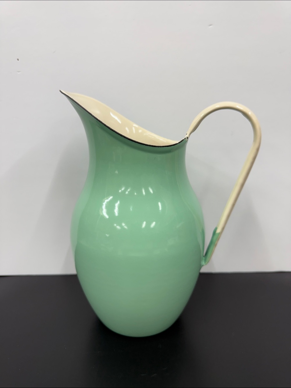 Vintage Emalia Olkusz 1907 Turquoise Enamel Pitcher Poland